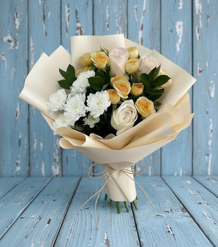 Букет цветов из: Розы и Хризантемы в Суханово