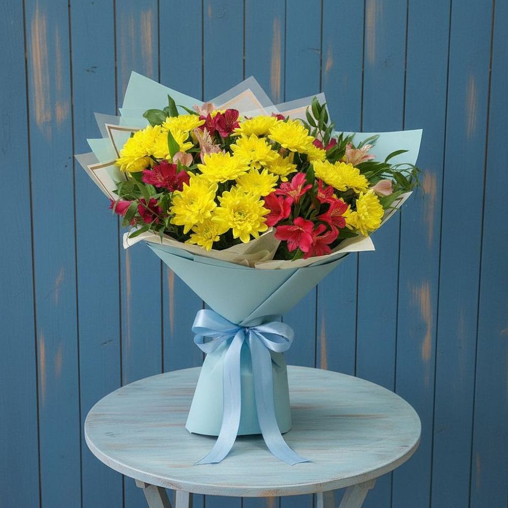 Букет цветов из: Альстромерии и Хризантемы в Суханово