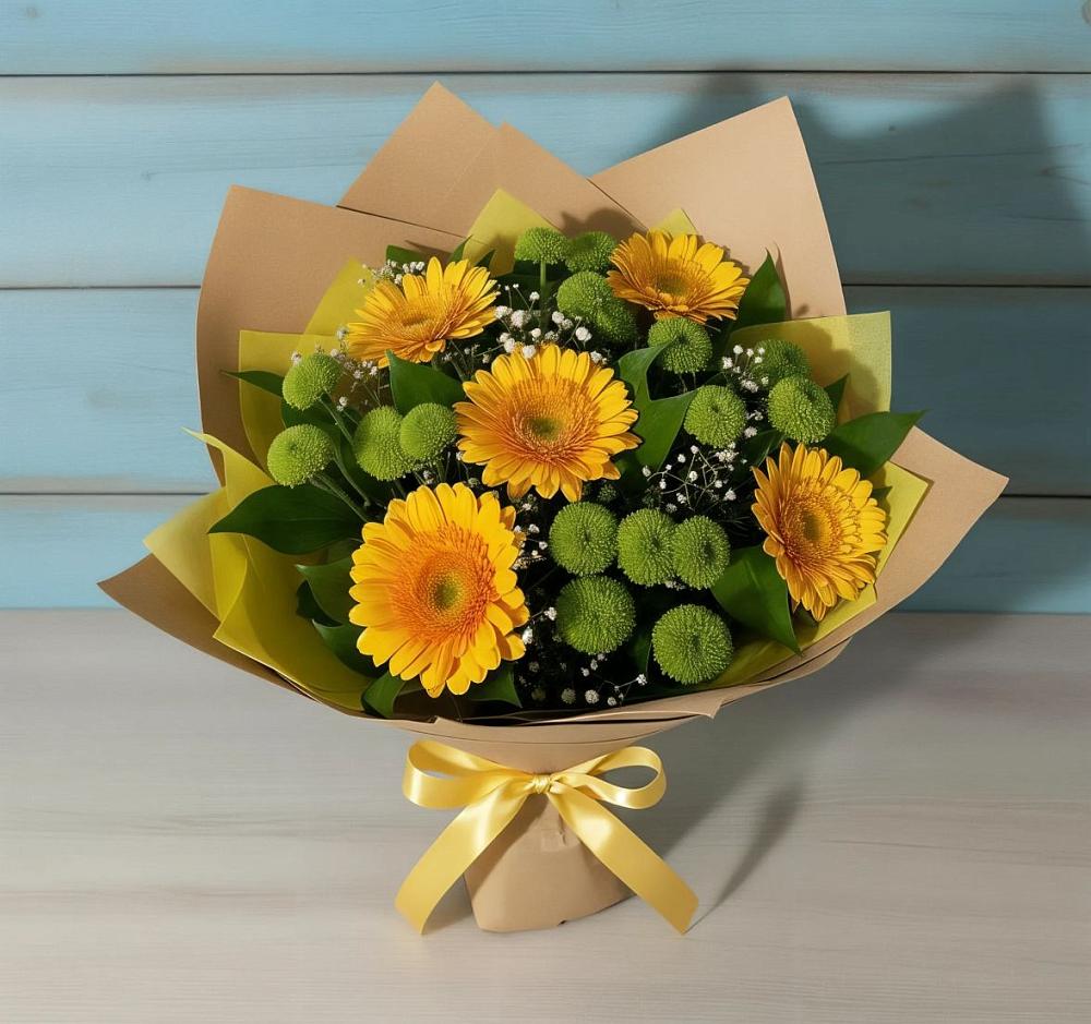 Букет цветов из: Герберы и Хризантемы в Суханово