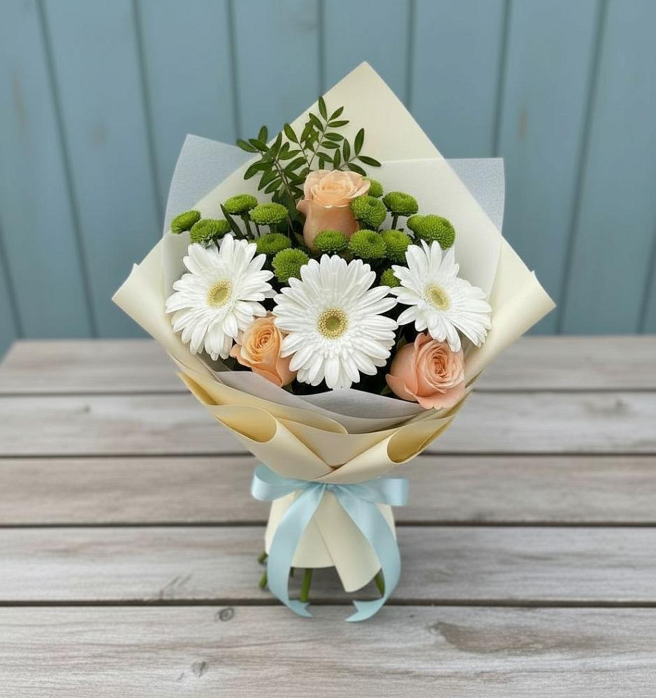 Букет цветов из: Герберы, Розы и Хризантемы в Суханово